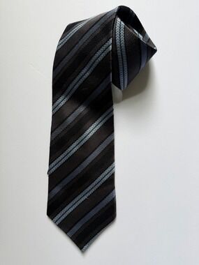Polifroni Milano 100% Silk Tie Made in Italy Black Blue Striped Wide Vintage